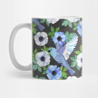 Blue Bird & Anemone Art Print Mug